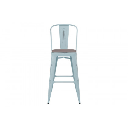 BLNK Carly Commercial Metal Indoor-Outdoor Bar Stool with Back with Poly Resin Wood Seat - Green-Blue/Gray