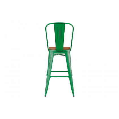 BLNK Carly Commercial Metal Indoor-Outdoor Bar Stool with Back with Poly Resin Wood Seat - Green/Teak
