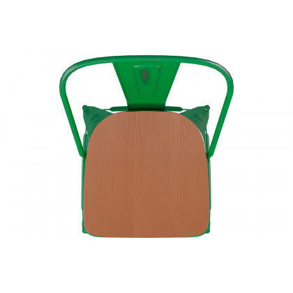 BLNK Carly Commercial Metal Indoor-Outdoor Bar Stool with Back with Poly Resin Wood Seat - Green/Teak