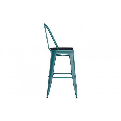 BLNK Carly Commercial Metal Indoor-Outdoor Bar Stool with Back with Poly Resin Wood Seat - Kelly Blue-Teal/Black