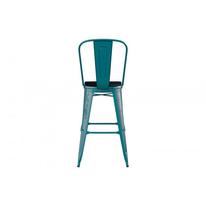 BLNK Carly Commercial Metal Indoor-Outdoor Bar Stool with Back with Poly Resin Wood Seat - Kelly Blue-Teal/Black