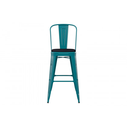 BLNK Carly Commercial Metal Indoor-Outdoor Bar Stool with Back with Poly Resin Wood Seat - Kelly Blue-Teal/Black