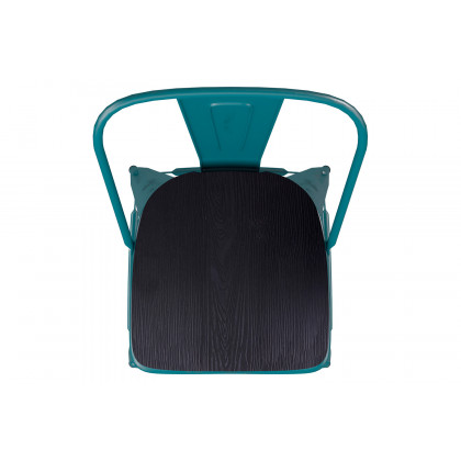 BLNK Carly Commercial Metal Indoor-Outdoor Bar Stool with Back with Poly Resin Wood Seat - Kelly Blue-Teal/Black