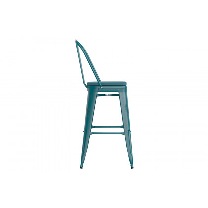 BLNK Carly Commercial Metal Indoor-Outdoor Bar Stool with Back with Poly Resin Wood Seat - Kelly Blue-Teal/Teal Blue