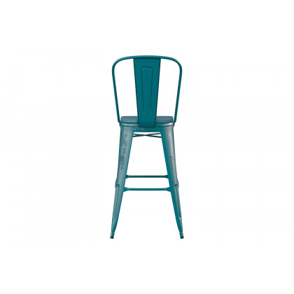 BLNK Carly Commercial Metal Indoor-Outdoor Bar Stool with Back with Poly Resin Wood Seat - Kelly Blue-Teal/Teal Blue