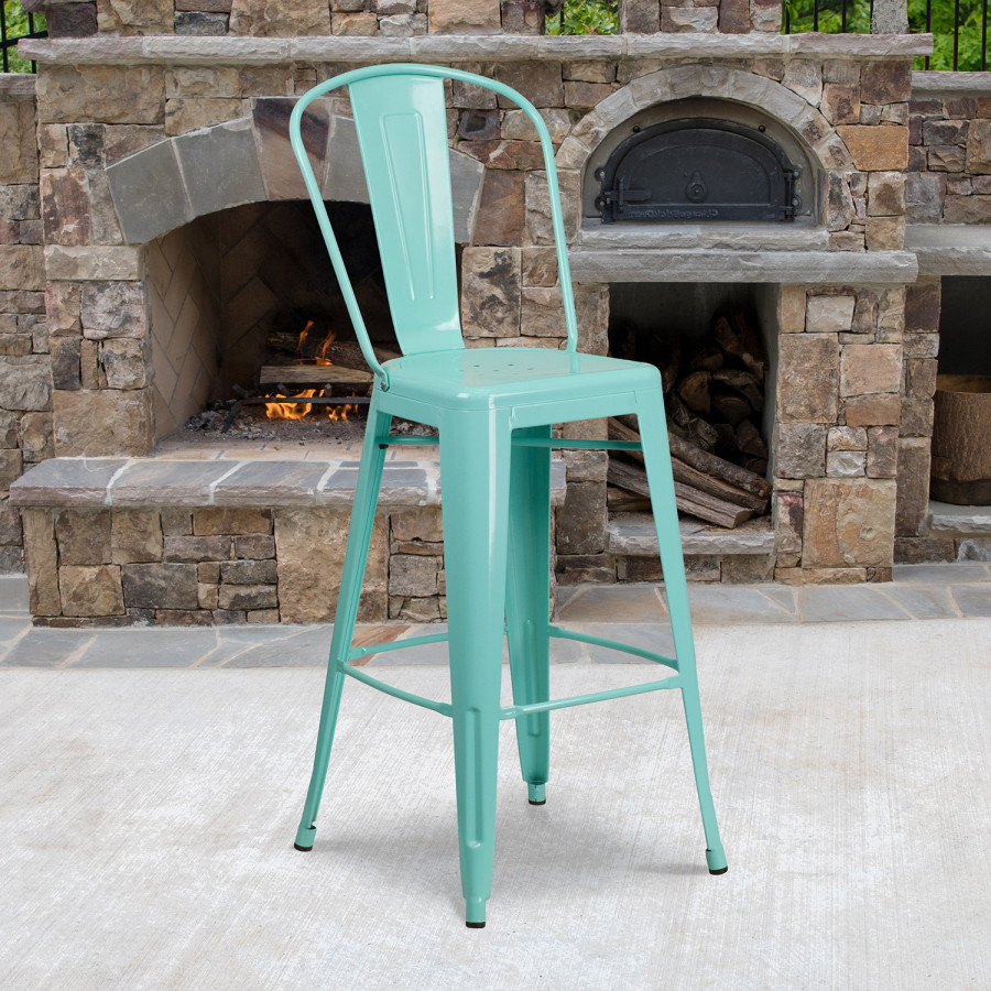 BLNK - Cindy Commercial Metal Indoor-Outdoor Bar Stool with Back