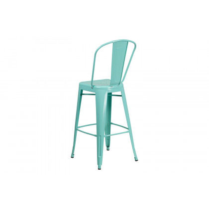 BLNK Cindy Commercial Metal Indoor-Outdoor Bar Stool with Back - Mint Green