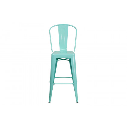 BLNK Cindy Commercial Metal Indoor-Outdoor Bar Stool with Back - Mint Green
