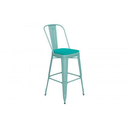 BLNK Carly Commercial Metal Indoor-Outdoor Bar Stool with Back with Poly Resin Wood Seat - Mint Green