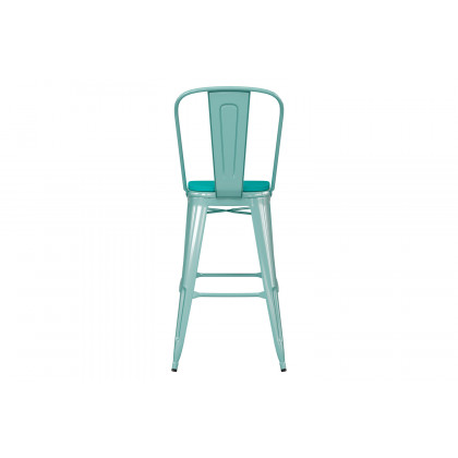 BLNK Carly Commercial Metal Indoor-Outdoor Bar Stool with Back with Poly Resin Wood Seat - Mint Green