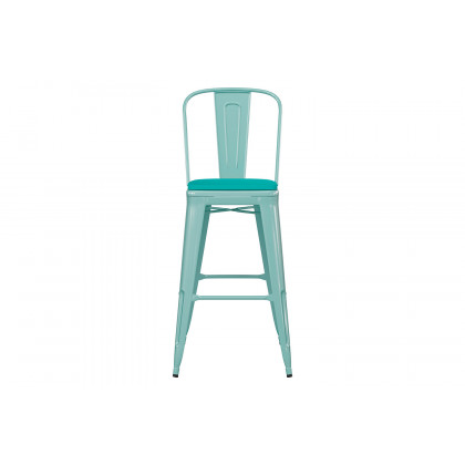 BLNK Carly Commercial Metal Indoor-Outdoor Bar Stool with Back with Poly Resin Wood Seat - Mint Green