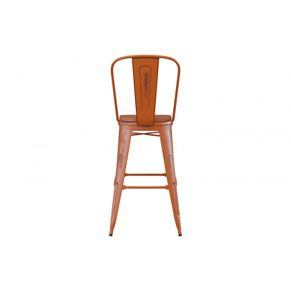 BLNK Carly Commercial Metal Indoor-Outdoor Bar Stool with Back with Poly Resin Wood Seat - Orange/Teak
