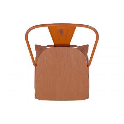 BLNK Carly Commercial Metal Indoor-Outdoor Bar Stool with Back with Poly Resin Wood Seat - Orange/Teak