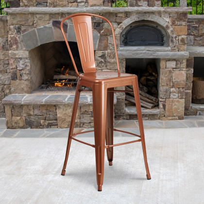 BLNK - Cindy Commercial Metal Indoor-Outdoor Bar Stool with Back