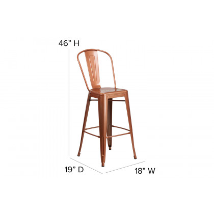 BLNK Cindy Commercial Metal Indoor-Outdoor Bar Stool with Back - Copper