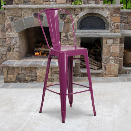 BLNK - Cindy Commercial Metal Indoor-Outdoor Bar Stool with Back