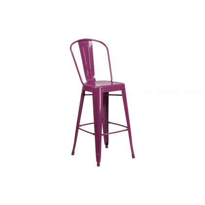 BLNK Cindy Commercial Metal Indoor-Outdoor Bar Stool with Back - Purple