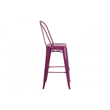 BLNK Cindy Commercial Metal Indoor-Outdoor Bar Stool with Back - Purple