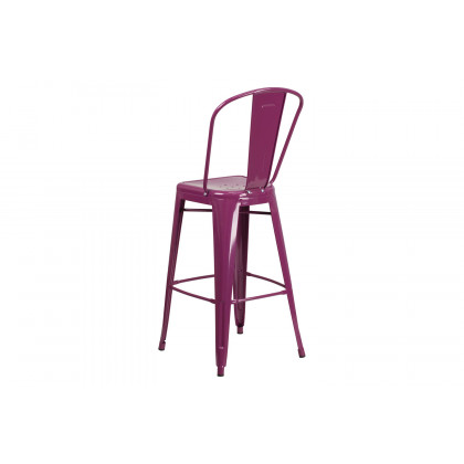 BLNK Cindy Commercial Metal Indoor-Outdoor Bar Stool with Back - Purple