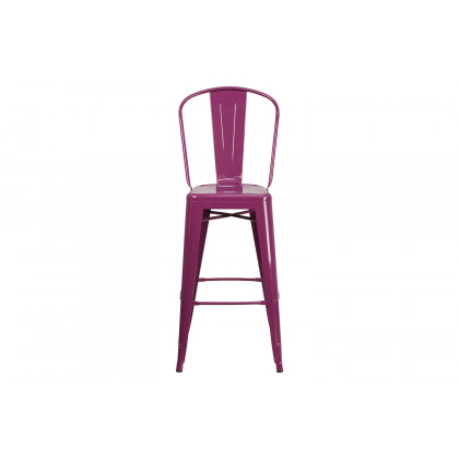 BLNK Cindy Commercial Metal Indoor-Outdoor Bar Stool with Back - Purple
