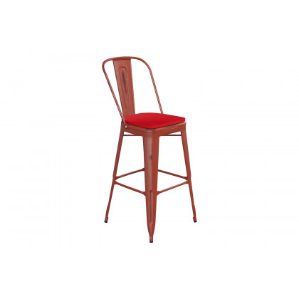 BLNK Carly Commercial Metal Indoor-Outdoor Bar Stool with Back with Poly Resin Wood Seat - Kelly Red/Red
