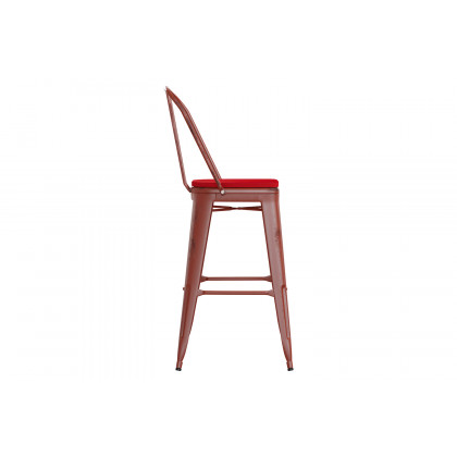 BLNK Carly Commercial Metal Indoor-Outdoor Bar Stool with Back with Poly Resin Wood Seat - Kelly Red/Red
