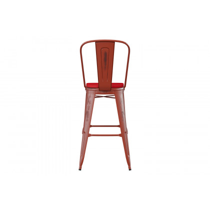 BLNK Carly Commercial Metal Indoor-Outdoor Bar Stool with Back with Poly Resin Wood Seat - Kelly Red/Red