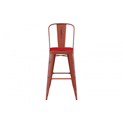 BLNK Carly Commercial Metal Indoor-Outdoor Bar Stool with Back with Poly Resin Wood Seat - Kelly Red/Red