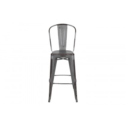 BLNK Cindy Commercial Metal Distressed Indoor-Outdoor Bar Stool with Back - Silver/Gray