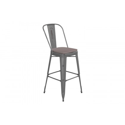 BLNK Carly Commercial Metal Indoor-Outdoor Bar Stool with Back with Poly Resin Wood Seat - Silver Gray/Gray
