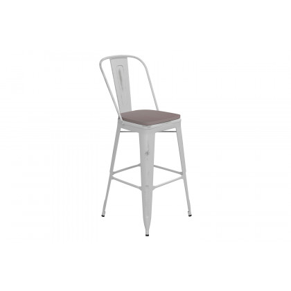 BLNK Carly Commercial Metal Indoor-Outdoor Bar Stool with Back with Poly Resin Wood Seat - White/Gray