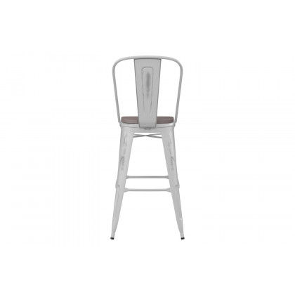 BLNK Carly Commercial Metal Indoor-Outdoor Bar Stool with Back with Poly Resin Wood Seat - White/Gray