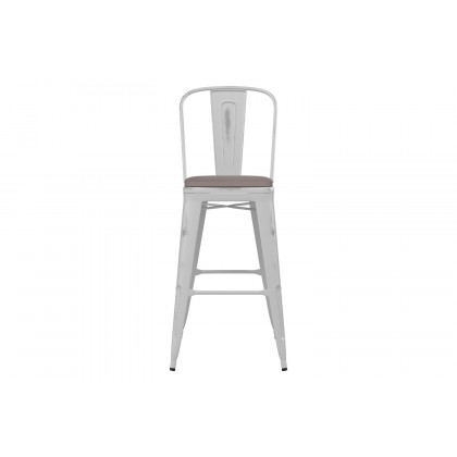 BLNK Carly Commercial Metal Indoor-Outdoor Bar Stool with Back with Poly Resin Wood Seat - White/Gray