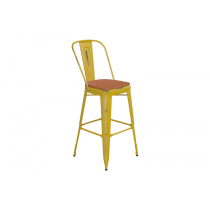 BLNK Carly Commercial Metal Indoor-Outdoor Bar Stool with Back with Poly Resin Wood Seat - Yellow/Teak