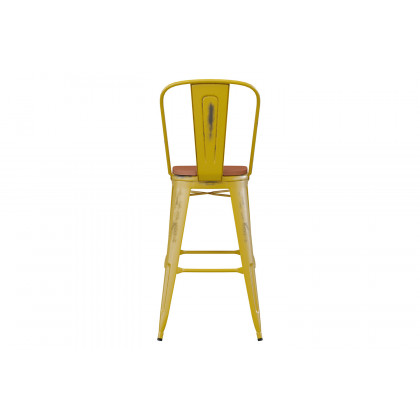 BLNK Carly Commercial Metal Indoor-Outdoor Bar Stool with Back with Poly Resin Wood Seat - Yellow/Teak