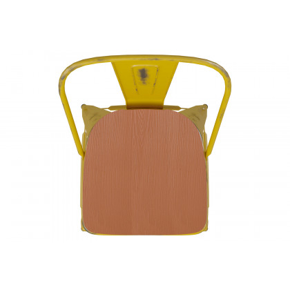 BLNK Carly Commercial Metal Indoor-Outdoor Bar Stool with Back with Poly Resin Wood Seat - Yellow/Teak