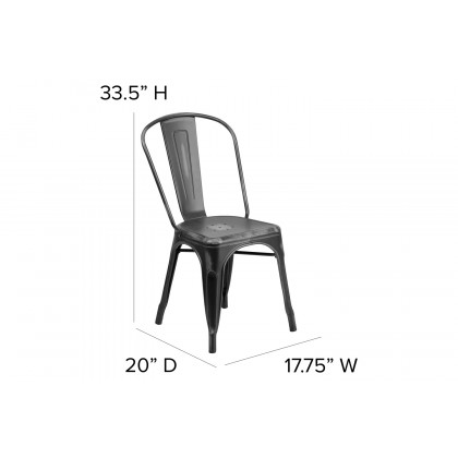 BLNK Tenley Commercial Metal Distressed Indoor-Outdoor Stackable Chair - Black