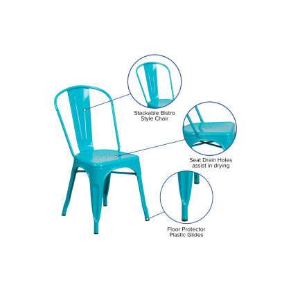 BLNK Tenley Commercial Metal Indoor-Outdoor Stackable Chair - Crystal Teal/Blue