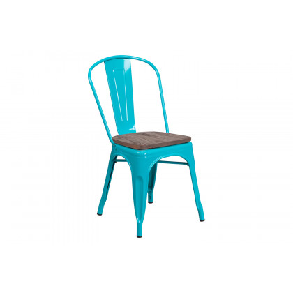 BLNK Tenley Metal Stackable Chair with Wood Seat - Crystal Teal/Blue