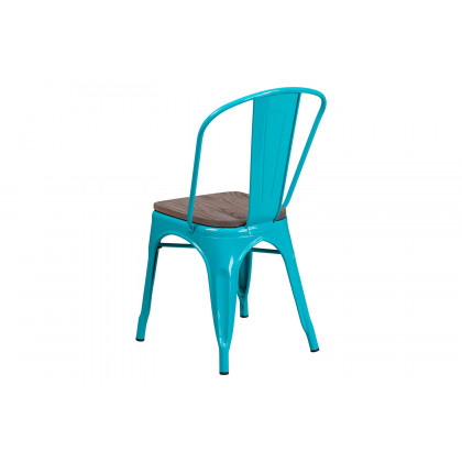 BLNK Tenley Metal Stackable Chair with Wood Seat - Crystal Teal/Blue