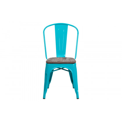 BLNK Tenley Metal Stackable Chair with Wood Seat - Crystal Teal/Blue