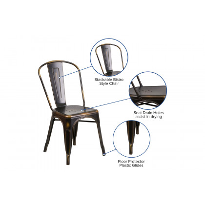 BLNK Tenley Commercial Metal Distressed Indoor-Outdoor Stackable Chair - Copper
