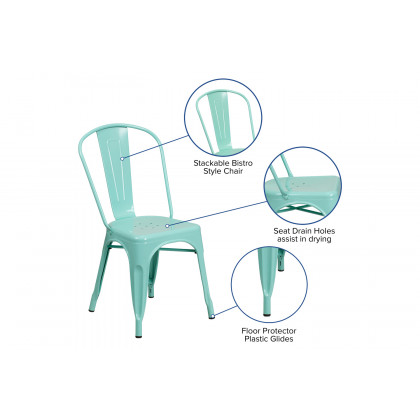 BLNK Tenley Commercial Metal Indoor-Outdoor Stackable Chair - Mint Green