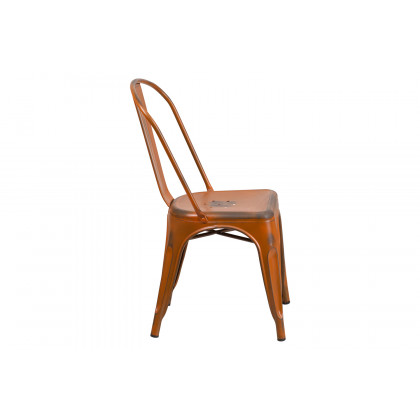 BLNK Tenley Commercial Metal Distressed Indoor-Outdoor Stackable Chair - Orange