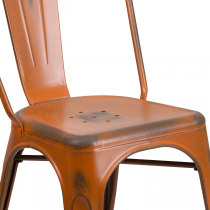 BLNK Tenley Commercial Metal Distressed Indoor-Outdoor Stackable Chair - Orange