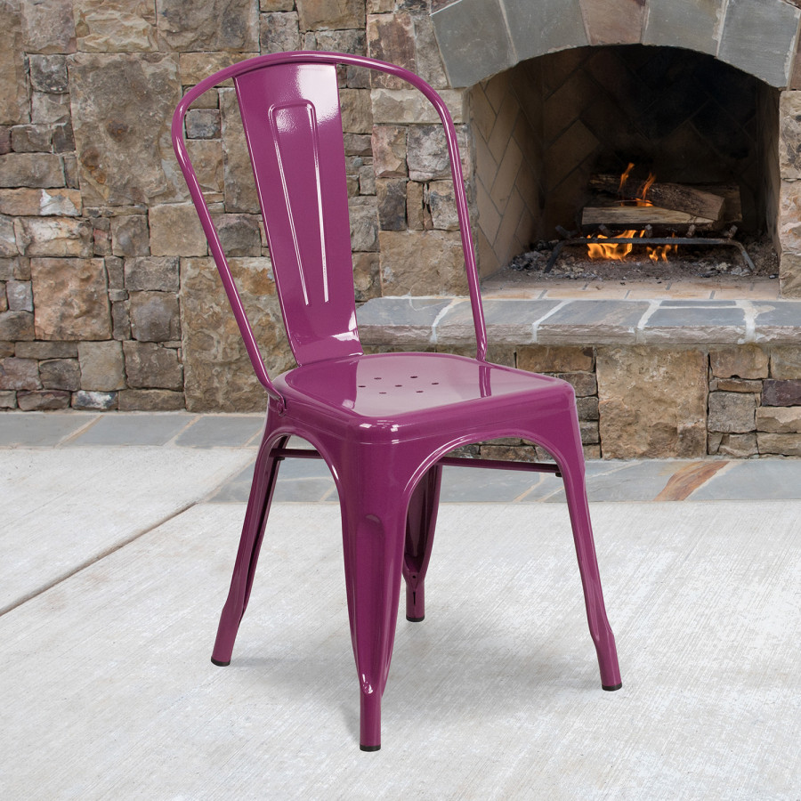 BLNK Tenley Commercial Metal Indoor-Outdoor Stackable Chair - Purple