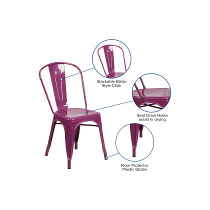 BLNK Tenley Commercial Metal Indoor-Outdoor Stackable Chair - Purple
