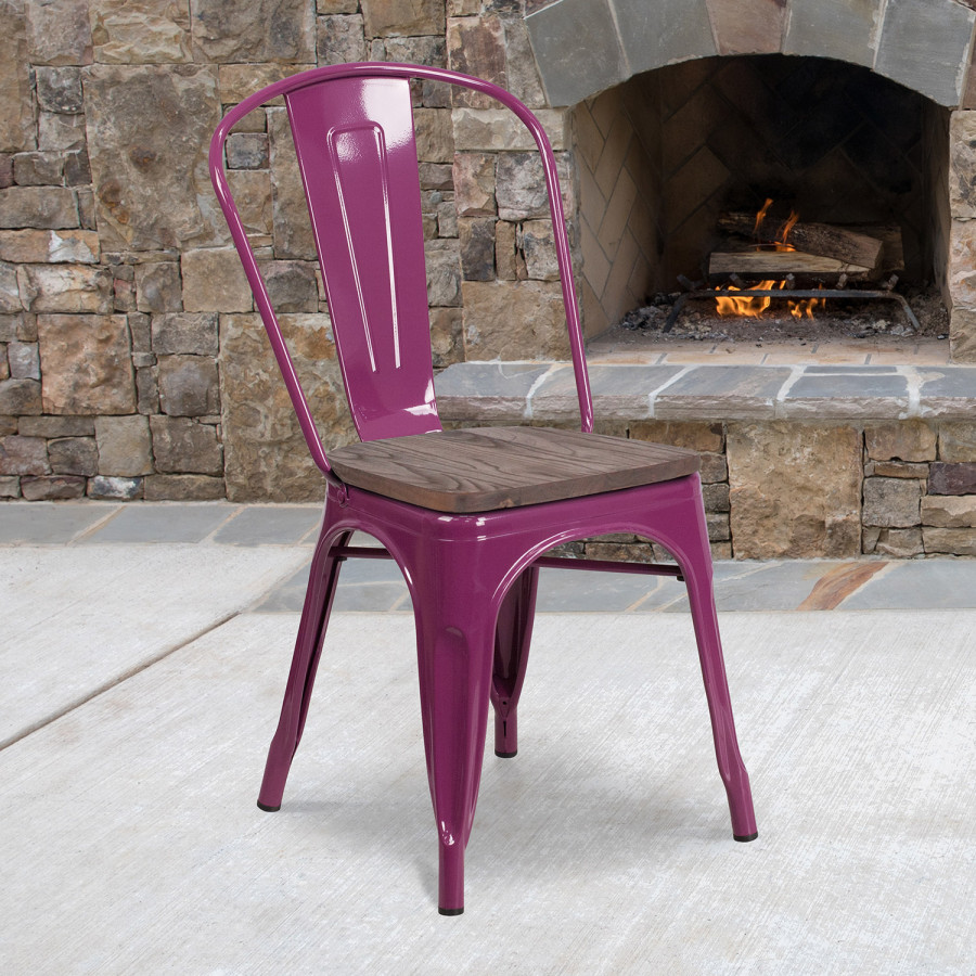 BLNK Tenley Metal Stackable Chair with Wood Seat - Purple