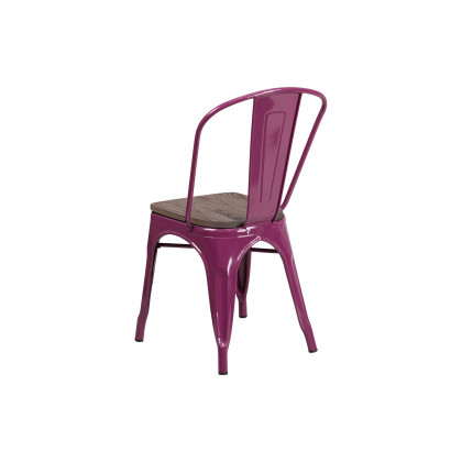 BLNK Tenley Metal Stackable Chair with Wood Seat - Purple