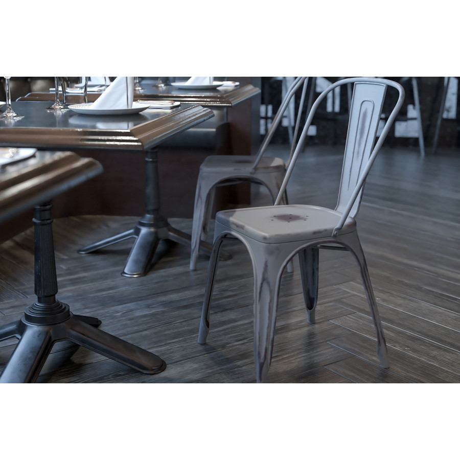 BLNK Tenley Commercial Metal Distressed Indoor-Outdoor Stackable Chair - Silver Gray